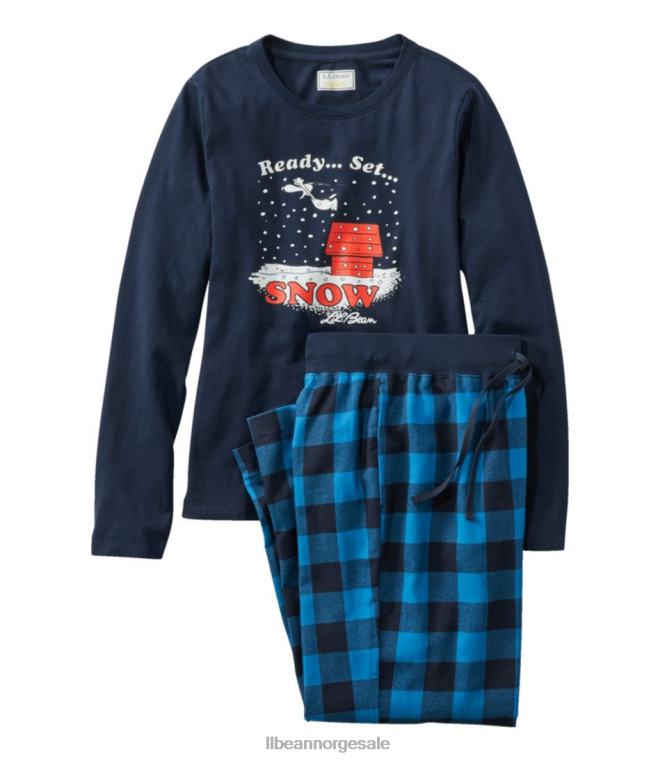 kvinner x peanøtter camp pj sett 24VDH791 L.L.Bean klær marin blå bøffel