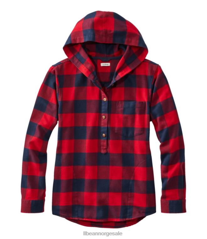 kvinner hettegenser i myk børstet flanell 24VDH5736 L.L.Bean klær nautisk rød
