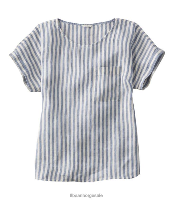 kvinner premium vaskbar linskjorte 24VDH3010 L.L.Bean klær måneskinnsblå stripe