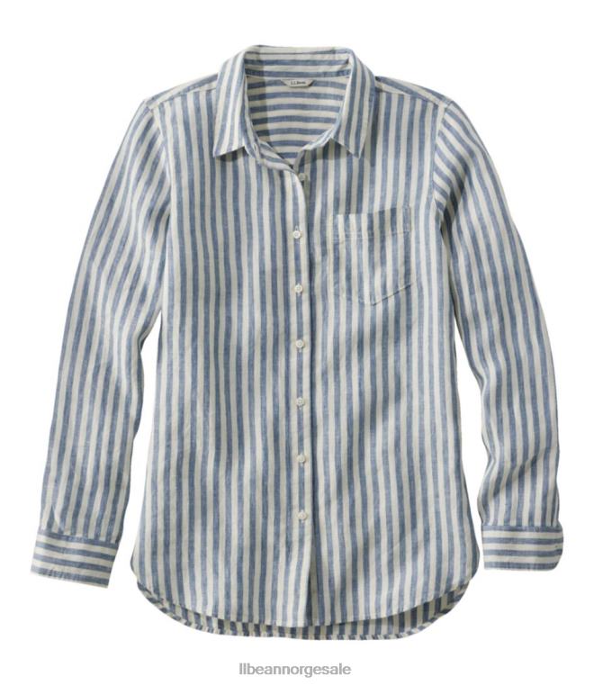 kvinner premium vaskbar linskjorte 24VDH3161 L.L.Bean klær måneskinnsblå stripe