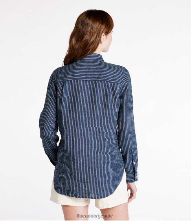 kvinner premium vaskbar linskjorte 24VDH3161 L.L.Bean klær måneskinnsblå stripe