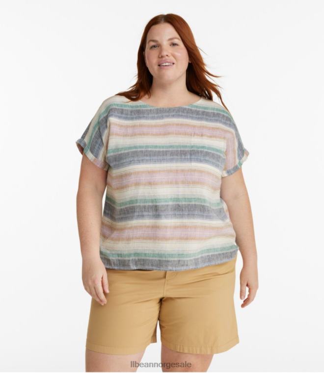 kvinner premium vaskbar linskjorte 24VDH4648 L.L.Bean klær lys marineblå multi stripe