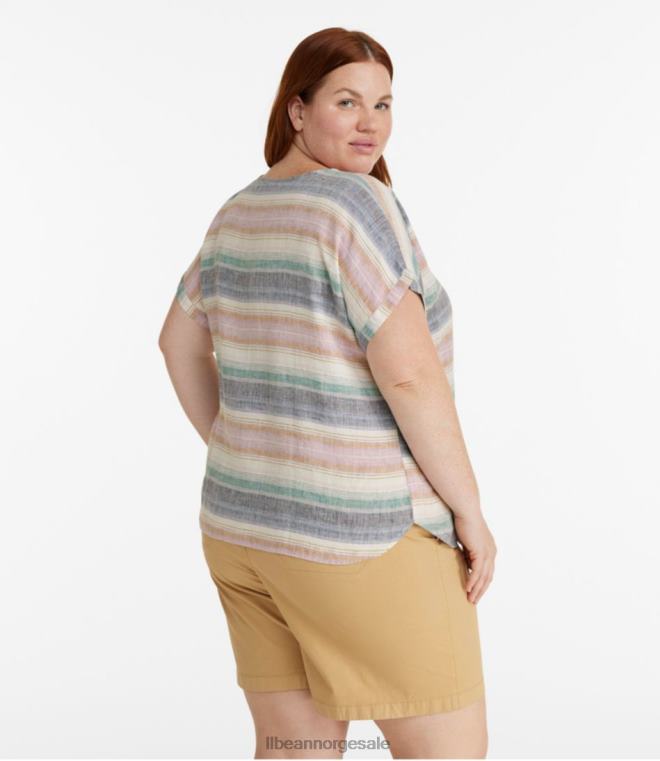 kvinner premium vaskbar linskjorte 24VDH4648 L.L.Bean klær lys marineblå multi stripe