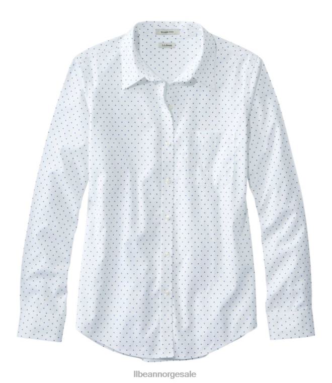 kvinner rynkefri pinpoint oxford-skjorte 24VDH2984 L.L.Bean klær hvit/indigo blekkprikk