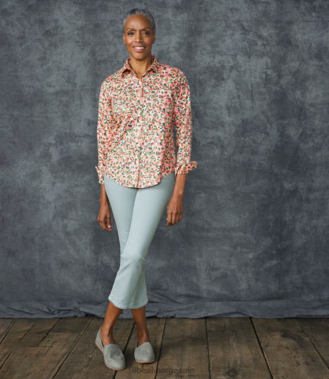 kvinner rynkefri pinpoint oxford-skjorte 24VDH4622 L.L.Bean klær dyp vin abstrakt floral