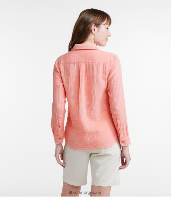 kvinner sky gasbind skjorte 24VDH3003 L.L.Bean klær solbelyst korallstripe