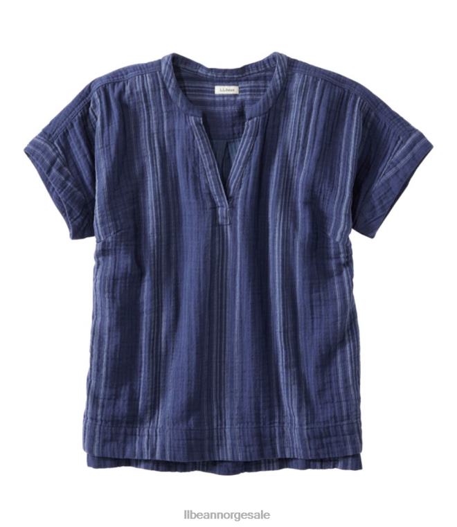 kvinner sky gasbind skjorte 24VDH5713 L.L.Bean klær vintage indigo stripe