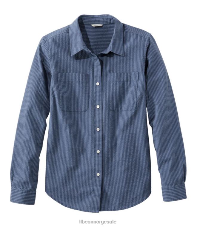 kvinner vacationland seersucker skjorte 24VDH2969 L.L.Bean klær myk indigo stripe