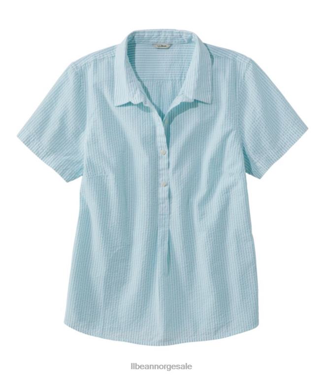 kvinner vacationland seersucker skjorte 24VDH35 L.L.Bean klær blek turkis