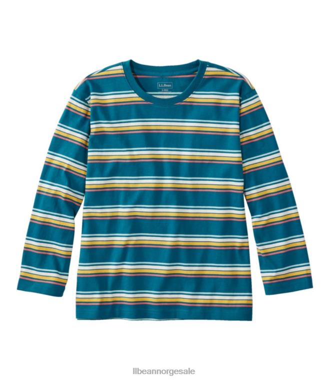 kvinner lørdag t-skjorte 24VDH3005 L.L.Bean klær dyp turkis blandet stripe