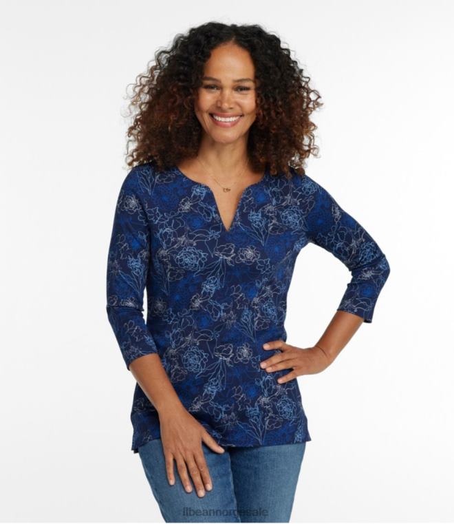 kvinner pima bomull tunika 24VDH5700 L.L.Bean klær mørk periwinkle floral haug