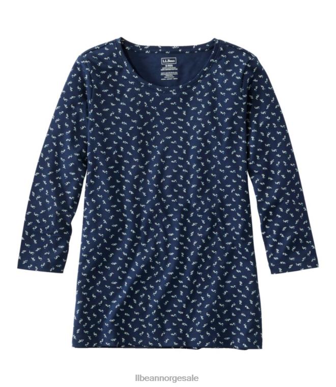 kvinner pima bomullsformet jewelneck-t-skjorte 24VDH4723 L.L.Bean klær klassisk marineblå floral