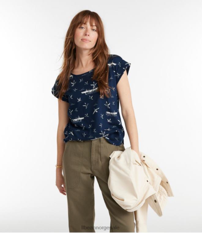 kvinner signatur rangeley bomull t-skjorte 24VDH4612 L.L.Bean klær burgunder blomster