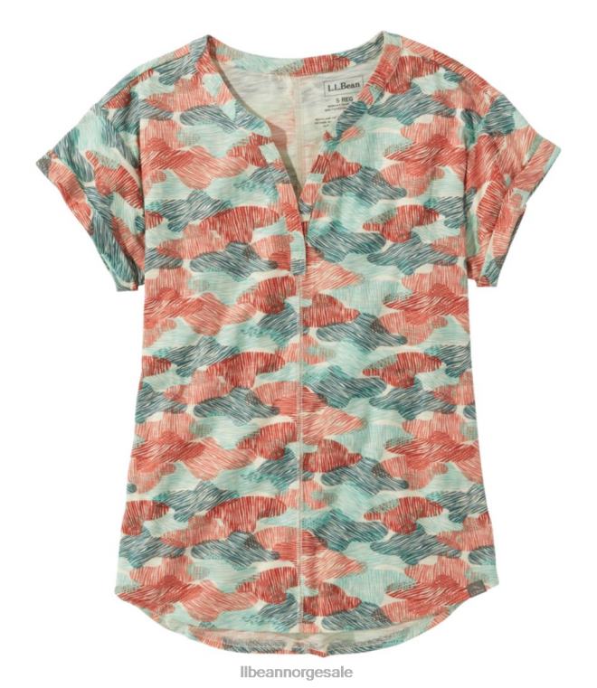 kvinner t-skjorte ved strømmen 24VDH4578 L.L.Bean klær solnedgang korall camo