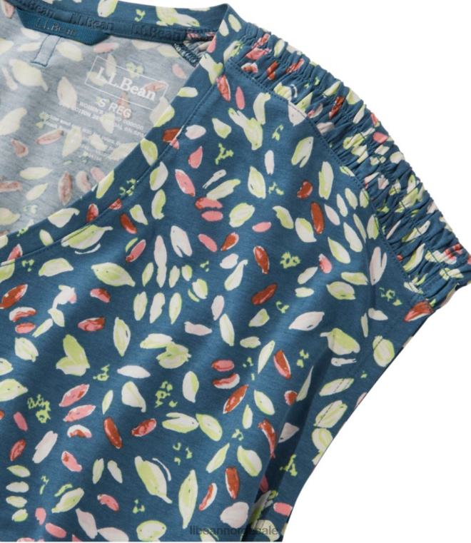 kvinner utover myk v-hals t-skjorte 24VDH3193 L.L.Bean klær storm blågrønn abstrakt
