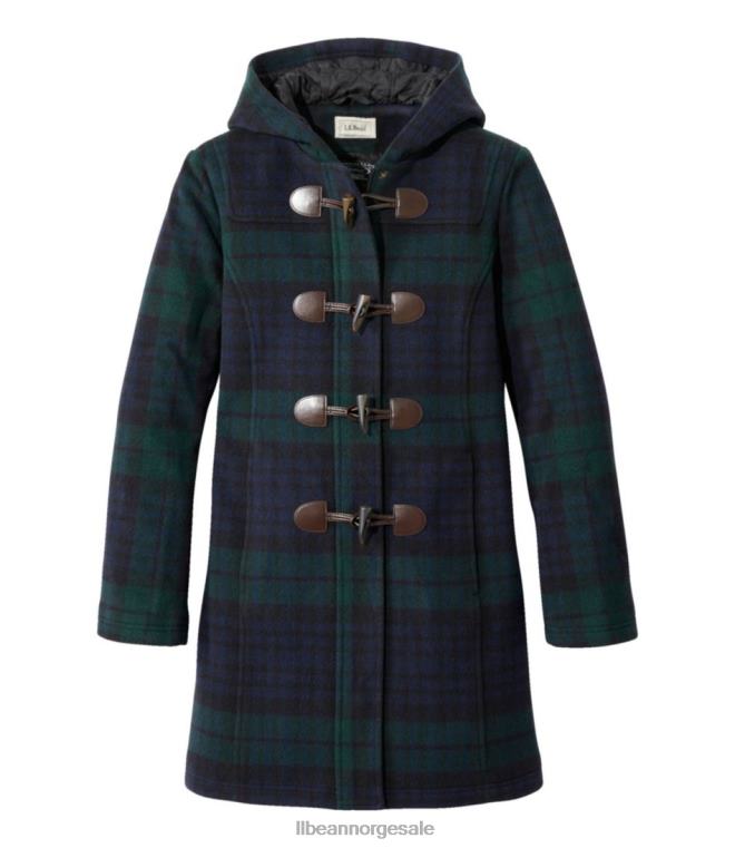 kvinner klassisk duffelcoat av lammeull 24VDH928 L.L.Bean yttertøy svart klokke tartan