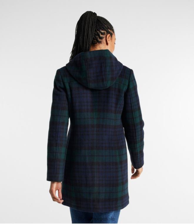 kvinner klassisk duffelcoat av lammeull 24VDH928 L.L.Bean yttertøy svart klokke tartan