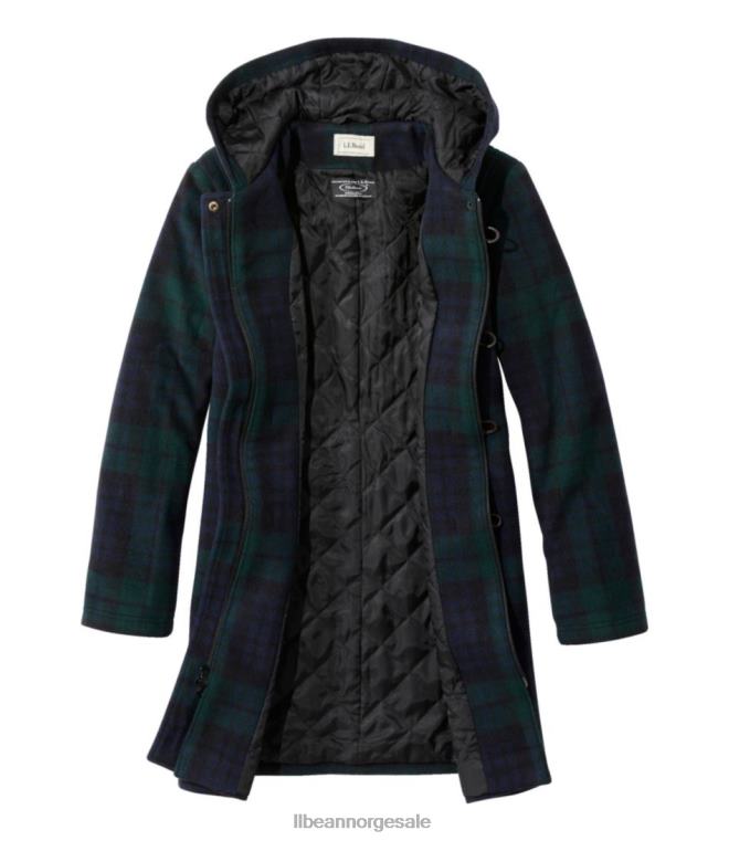 kvinner klassisk duffelcoat av lammeull 24VDH928 L.L.Bean yttertøy svart klokke tartan