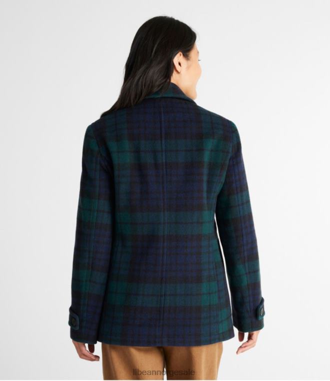 kvinner klassisk lammeull-peacoat 24VDH939 L.L.Bean yttertøy svart klokke tartan