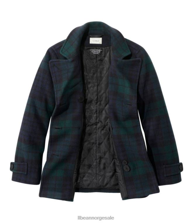 kvinner klassisk lammeull-peacoat 24VDH939 L.L.Bean yttertøy svart klokke tartan