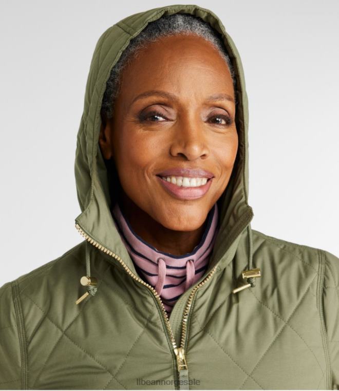 kvinner koselig vattert kåpe 24VDH6038 L.L.Bean yttertøy dyp oliven