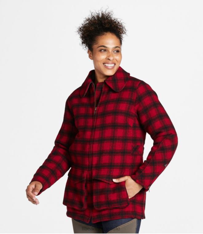 kvinner maine guide ullparkas 24VDH940 L.L.Bean yttertøy rød/svart pledd