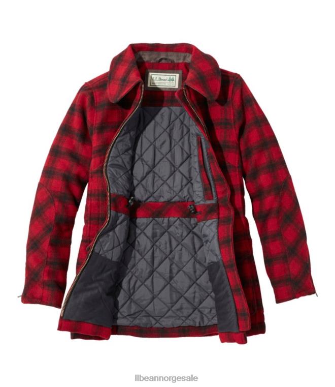 kvinner maine guide ullparkas 24VDH940 L.L.Bean yttertøy rød/svart pledd