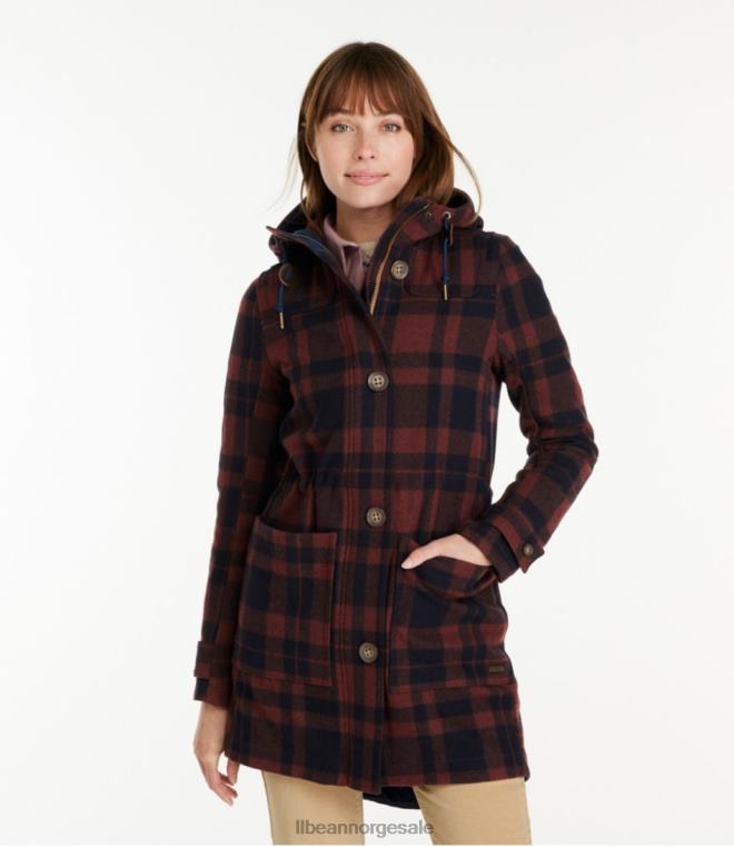 kvinner west end ullkåpe 24VDH3691 L.L.Bean yttertøy dyp oliven bøffel pledd