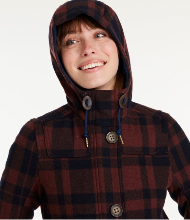 kvinner west end ullkåpe 24VDH3691 L.L.Bean yttertøy dyp oliven bøffel pledd