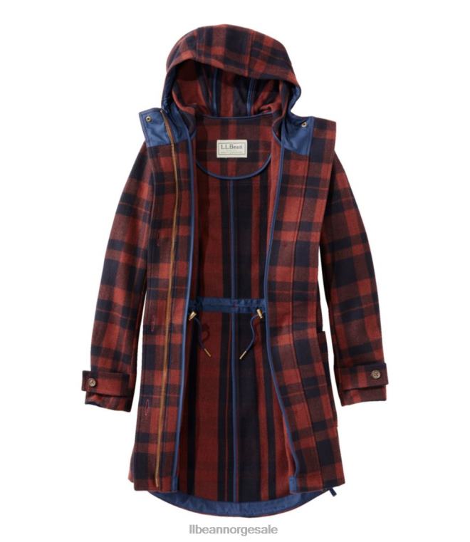 kvinner west end ullkåpe 24VDH3691 L.L.Bean yttertøy dyp oliven bøffel pledd