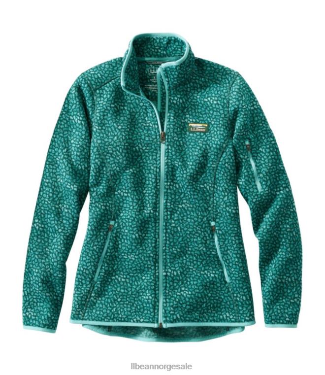 kvinner genser fleecejakke med full glidelås 24VDH3418 L.L.Bean yttertøy mørk furu geo