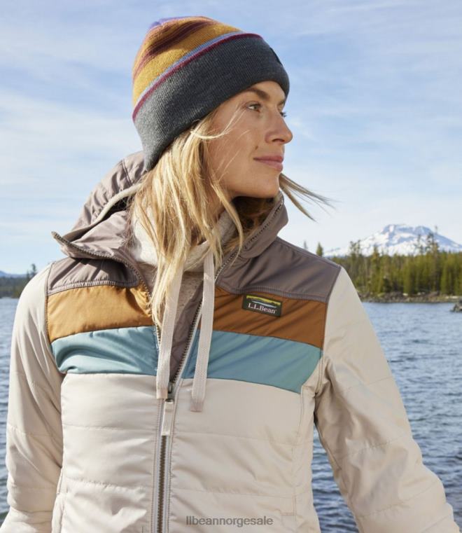 kvinner fjell klassisk puffer hettejakke 24VDH862 L.L.Bean yttertøy taupebrun/grå bjørk