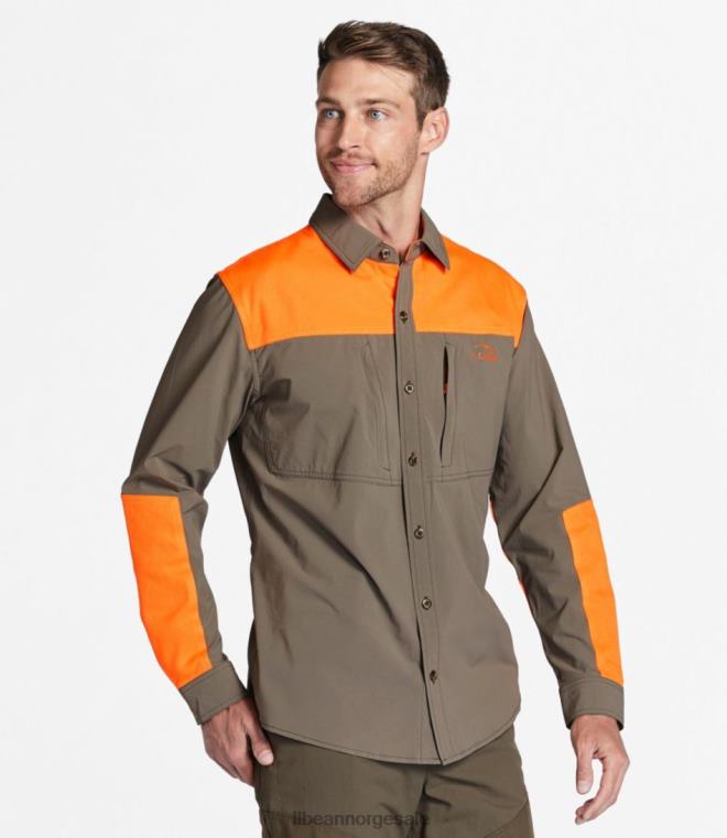 menn teknisk stretch opplandsskjorte uten fluesone 24VDH1599 L.L.Bean utendørs utstyr ask/jeger oransje