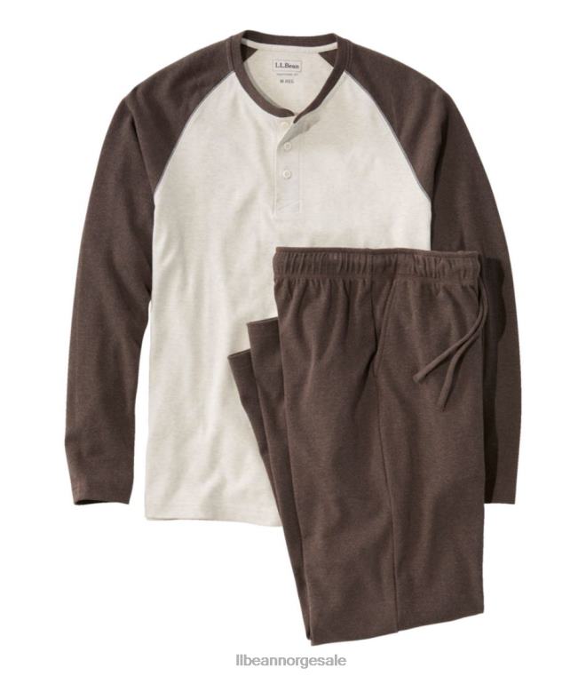 menn bomullstrikket pyjamas 24VDH161 L.L.Bean klær mørkeste brun/havrelyng
