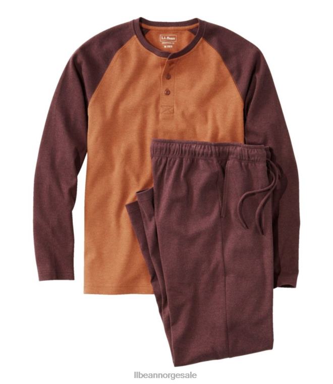 menn bomullstrikket pyjamas 24VDH3063 L.L.Bean klær rustoransje/ripslyng