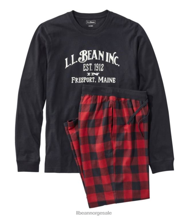 menn leir pj sett 24VDH3369 L.L.Bean klær blekksort/dyp rød pledd