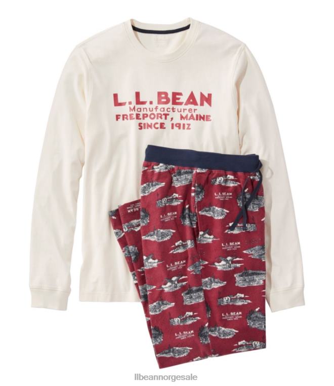 menn leir pj sett 24VDH5933 L.L.Bean klær krem/rødvin landskap