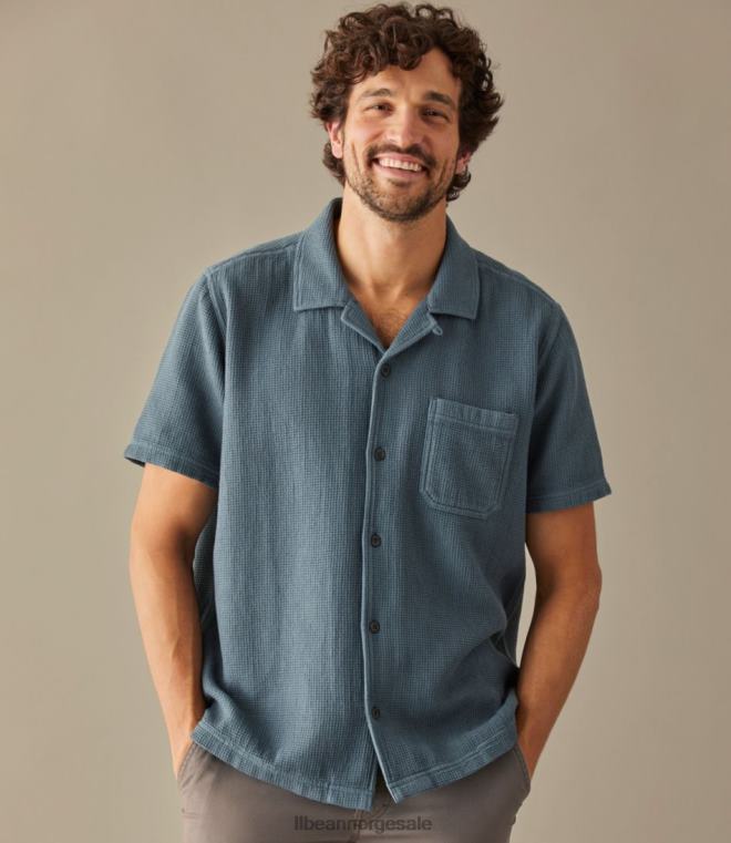 menn robust vaffelskjorte 24VDH337 L.L.Bean klær rangeley blå