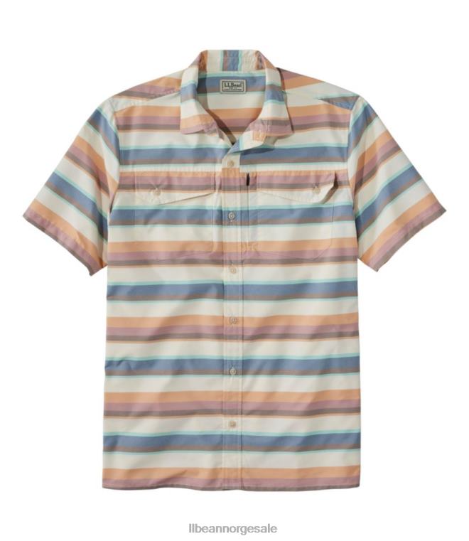 menn solsmart kul, vevd skjorte kortermet 24VDH5988 L.L.Bean klær krem multi stripe